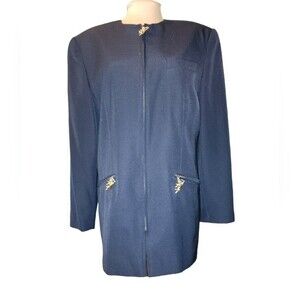 Vintage Mondi Cherub Zipper Pull Navy New Wool Blend Zip Up Blazer‎ Size 44/10.5